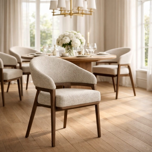 Przejdź do produktu Krzesło NOOR – tapicerowane z podłokietnikami, drewniana konstrukcja