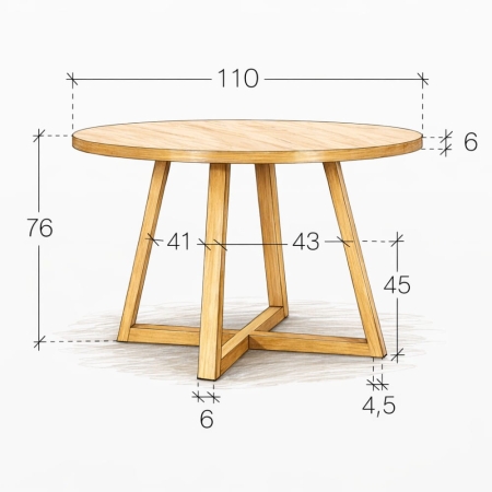 okragly stol-gambit-fornir-debowy-rozkladany-110-cm-szkic wymiarowy