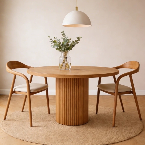 Przejdź do produktu Stół Belliso – okrągły, lity dąb, ryflowana podstawa (rozkładany)