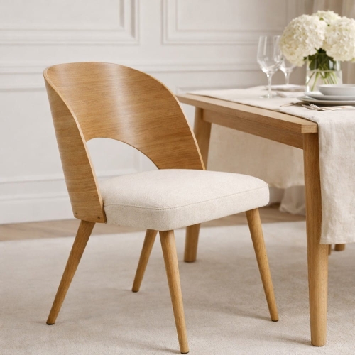 Przejdź do produktu Krzesło ELVA drewniane dębowe z tapicerowanym siedziskiem – tkanina DREAM