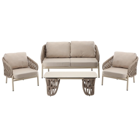 Zestaw ogrodowy Korfu beżowy sofa dwa fotele stolik widok frontowy ewoodland.pl
