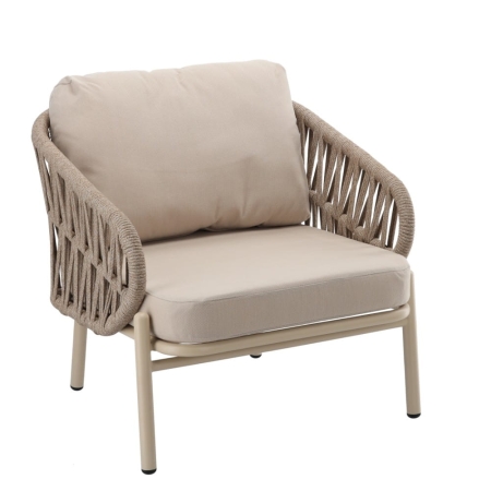 Fotel z zestawu ogrodowego Korfu beżowy pleciony aluminium poduszka olefin ewoodland.pl