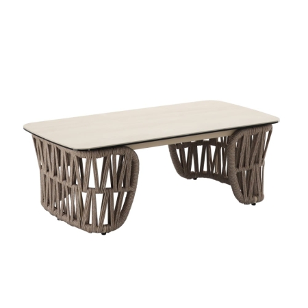 Fotel zestawu ogrodowego Korfu beżowy detal plecionki i poduszki ogrodowej ewoodland.pl