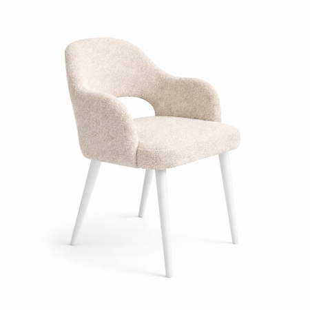 krzesło MELIA drewniane tapicerowane z podłokietnikami na białych nogach