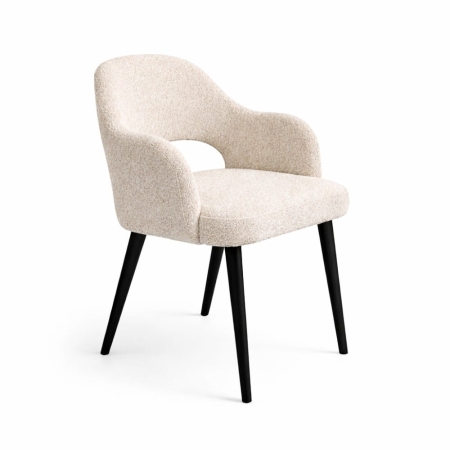 krzesło MELIA drewniane tapicerowane z podłokietnikami na czarnych nogach