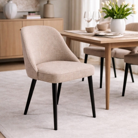 krzesło tapicerowane NOLA drewniane nogi bukowe – aranżacja w jadalni