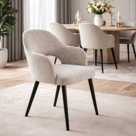 krzesło MELIA ZOYA 02 w eleganckiej jadalni nowoczesnej z drewnianym stołem