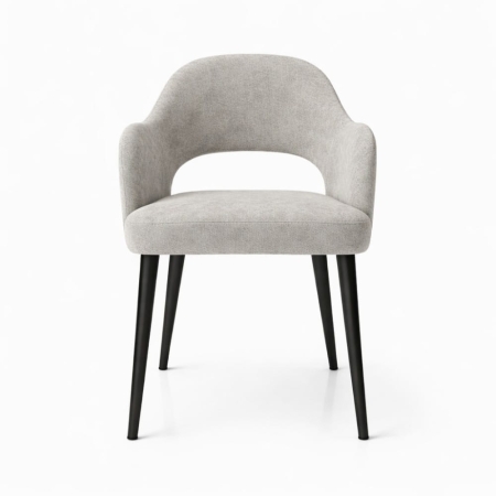 krzesło MELIA tapicerowane szare welurowe z podłokietnikami czarne nogi front