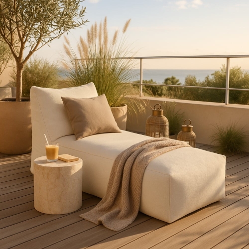 Przejdź do produktu Leżanka ogrodowa BALI – jasny beż BJORN, wodoodporna, outdoor premium