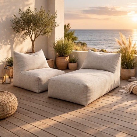 leżanka ogrodowa wodoodporna jasny beż