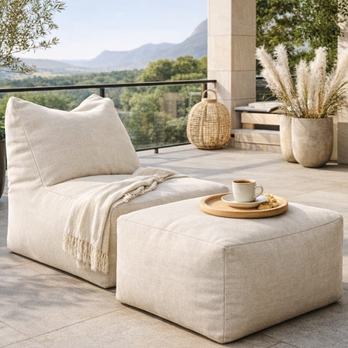 Przejdź do produktu Puf ogrodowy BALI – jasny beż BJORN, wodoodporny podnóżek outdoor