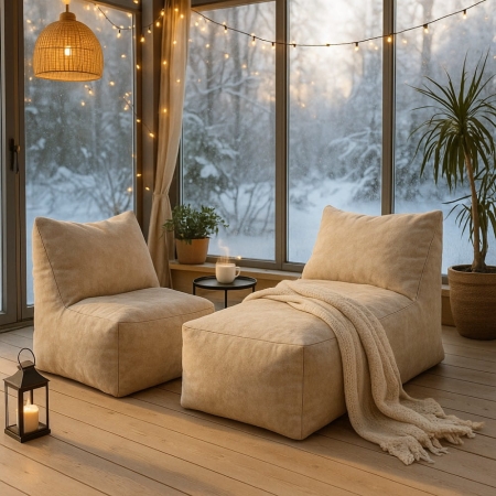 fotel i leżanka BALI bjorn jasny beż zestaw ogrodowy aranżacja zimowa premium