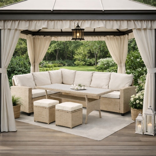 Przejdź do produktu Zestaw ogrodowy LAGUNA – narożnik, stół i pufy do ogrodu i na taras