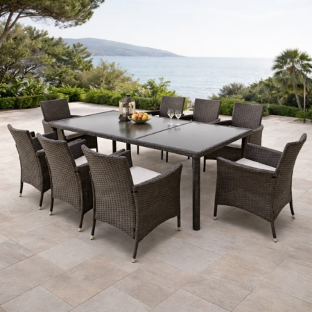 zestaw obiadowy mebli z technorattanu Portofino Dining w aranżacji