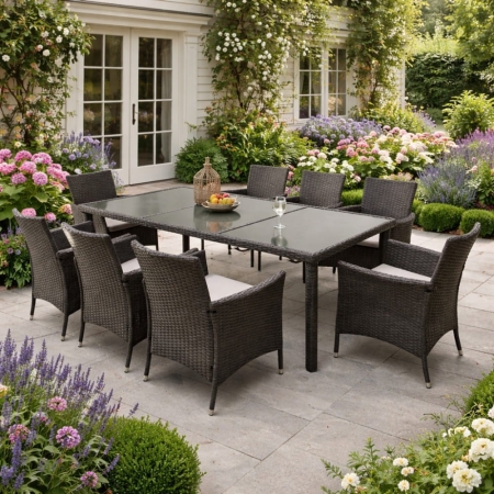 zestaw obiadowy mebli z technorattanu Portofino Dining w aranżacji