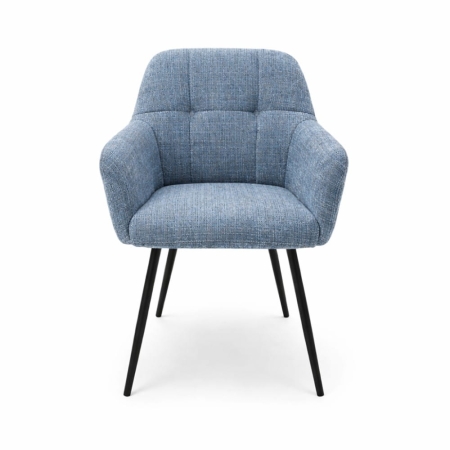 Krzesło z podłokietnikami tkanina brego niebieska czarne metalowe nogi widok frontu
