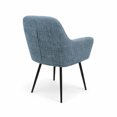 Krzesło z podłokietnikami tkanina brego niebieska czarne metalowe nogi tył