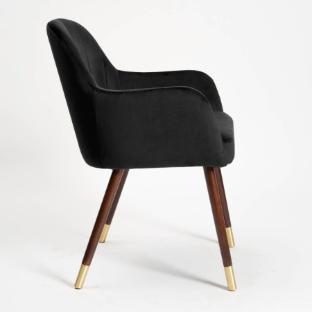 Krzesło tapicerowane Tulip Plus czarne, siedzisko z pasami tapicerskimi - widok z boku ewoodland.pl