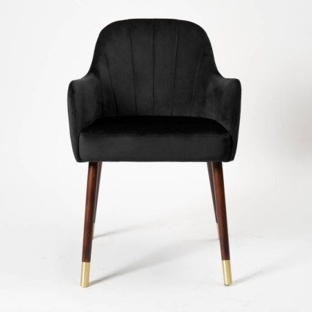 Krzesło tapicerowane Tulip Plus czarne, siedzisko z pasami tapicerskimi - widok z przodu ewoodland.pl