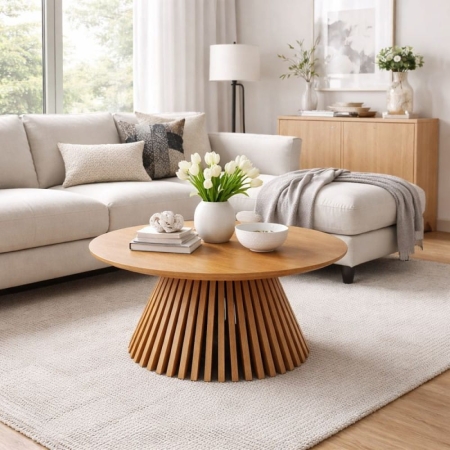 stolik okrągły 80 cm dąb naturalny nowoczesny do salonu