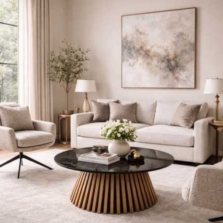 Valenti - stolik kawowy okrągły czarny marmur nowoczesny salon