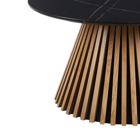 Stolik kawowy marmur czarny z lamelami dąb naturalny