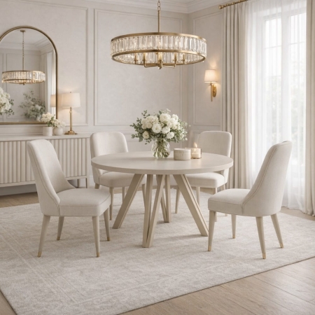 stół okrągły Brenna kaszmir w jasnej jadalni styl naturalny