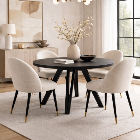 czarny stół Brenna okrągły w jadalni styl naturalny