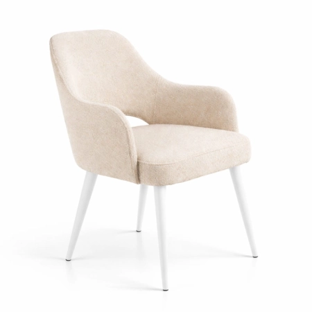 Mira - krzesło tapicerowane do jadalni z podłokietnikami białe bukowe nogi