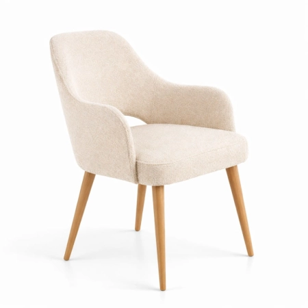 Mira - krzesło tapicerowane do jadalni z podłokietnikami bukowe nogi