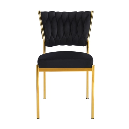 Krzesło plecione velvet czarne na złotych nogach front