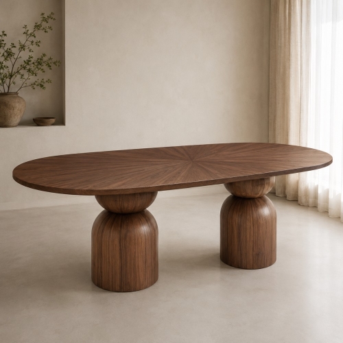 Przejdź do produktu Stół NOMA orzech amerykański owalny rozkładany 200–300 × 100 cm – fornir naturalny, blat rozetowy