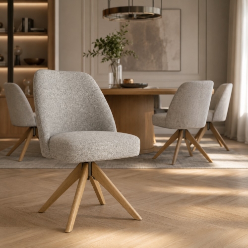 Przejdź do produktu Krzesło BOSFOR SUPREME WOOD – obrotowe krzesło premium z nogą z litego dębu, tkanina WILMA