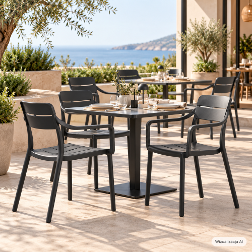 Przejdź do produktu Krzesło Cassia Armchair Antracite, z podłokietnikami, sztaplowane i odporne na UV