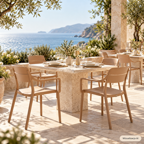 Przejdź do produktu Krzesło Cassia Armchair Cappuccino, z podłokietnikami, sztaplowane i odporne na UV