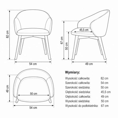 krzesło Lulu 82 × 54 × 49 cm wysokość siedziska 50 cm wymiary ewoodland.pl