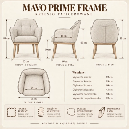 Krzesło Mavo PRIME FRAME szkic wymiarowy ewoodland.pl
