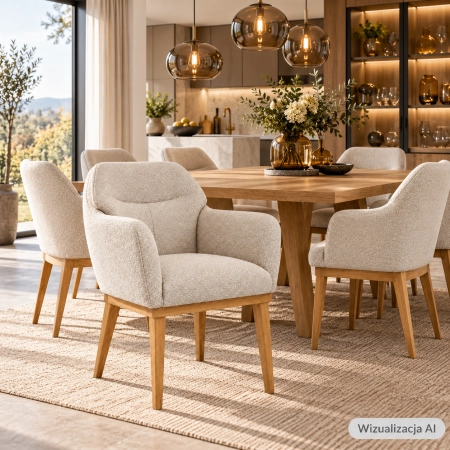 Krzesło ELVARO PRIME FRAME DREAM z drewnianą ramą w aranżacji nowoczesnej jadalni ewoodland.pl