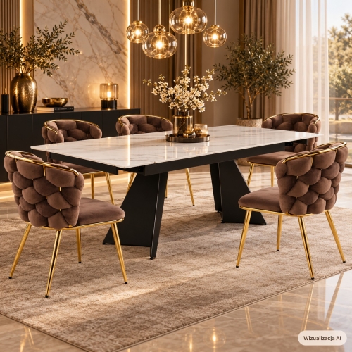 Przejdź do produktu Stół Michelle ze spieku 160–220 × 90 cm, biały marmur i czarna podstawa