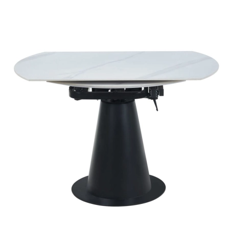 stół Cortona Ceramic 120 cm biały marmur widok frontalny w wersji rozłożonej ewoodland.pl