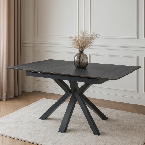 Przejdź do produktu Stół Artos Ceramic 140–180 cm, szary marmur i czarna geometryczna podstawa