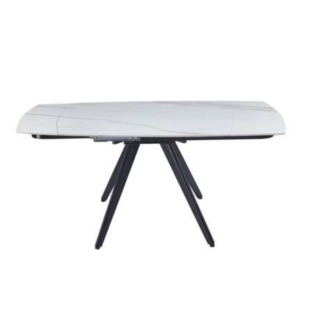 Stół Ceramo Ceramic 120 cm biały marmur czarne metalowe nogi widok od frontu w wersji rozłożonej ewoodland.pl