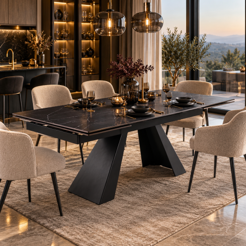 Przejdź do produktu Stół MONTARO BLACK rozkładany 160–240 × 90 cm – spiek czarny marmur