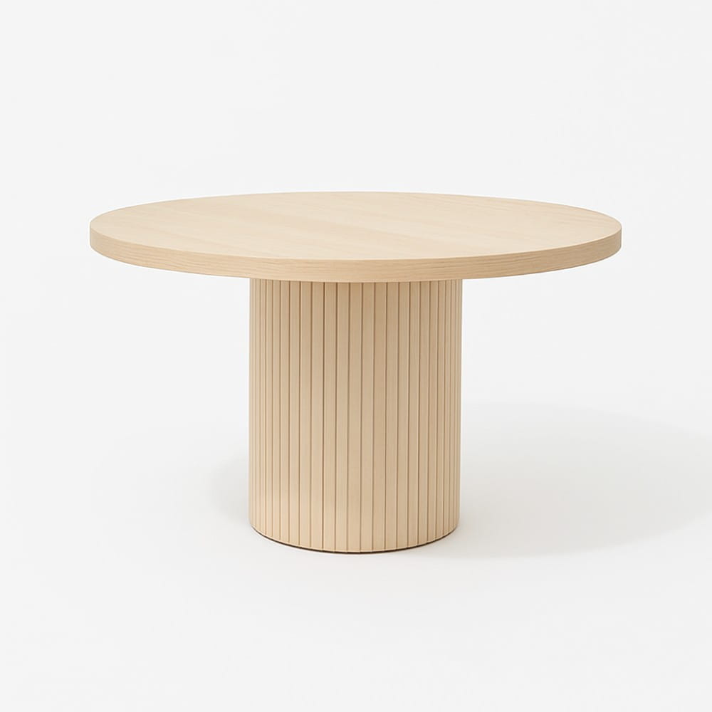 Okrągły stół z litego dębu Belliso na ryflowanej nodze - dąb bielony