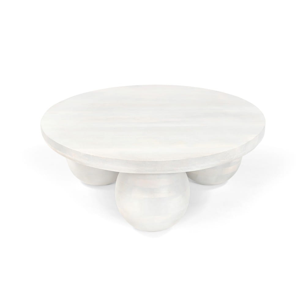 Stolik kawowy z litego drewna mango NUSA, biały niejednolity (perła) - ewoodland.pl