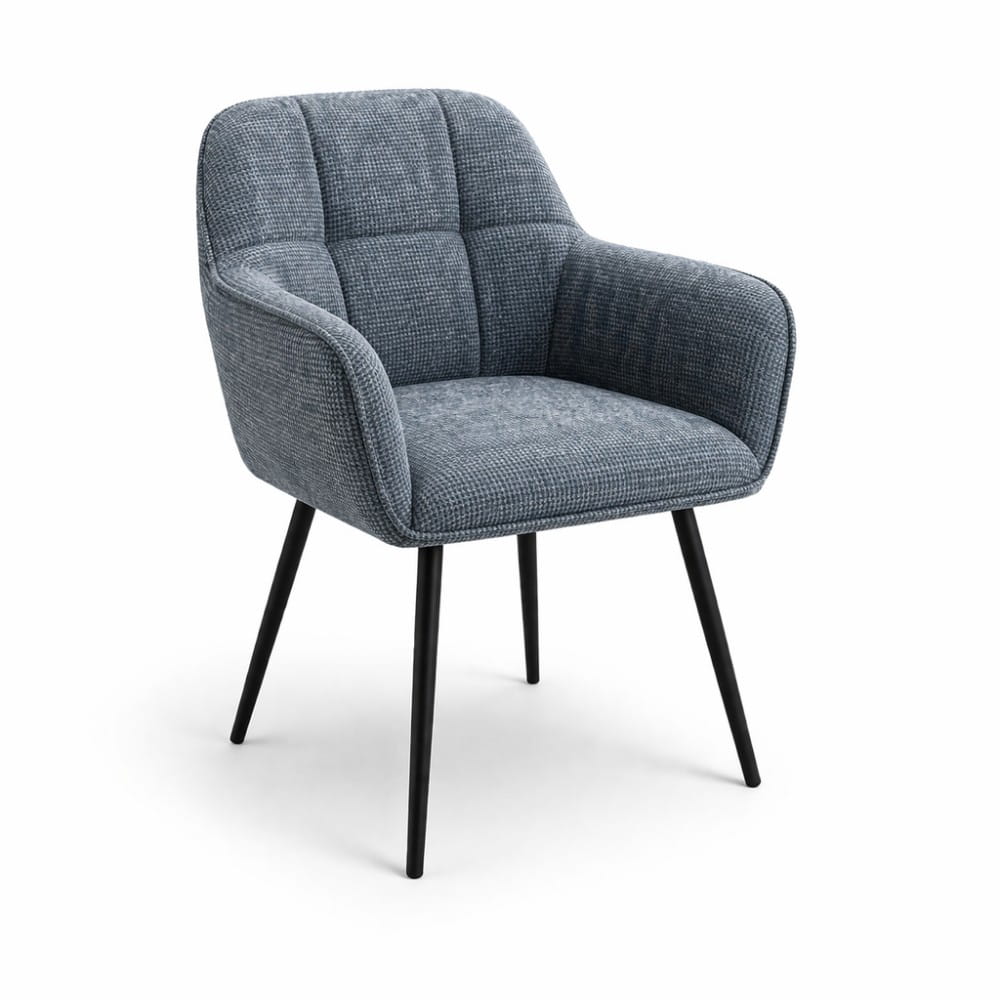 Krzesło z podłokietnikami tkanina brego niebieska czarne metalowe nogi