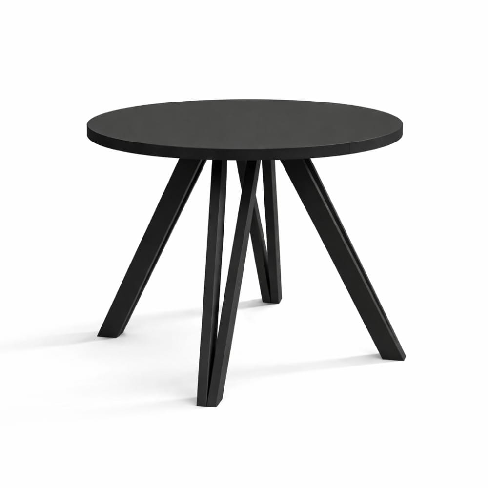 czarny stół Brenna okrągły w jadalni styl naturalny złożony