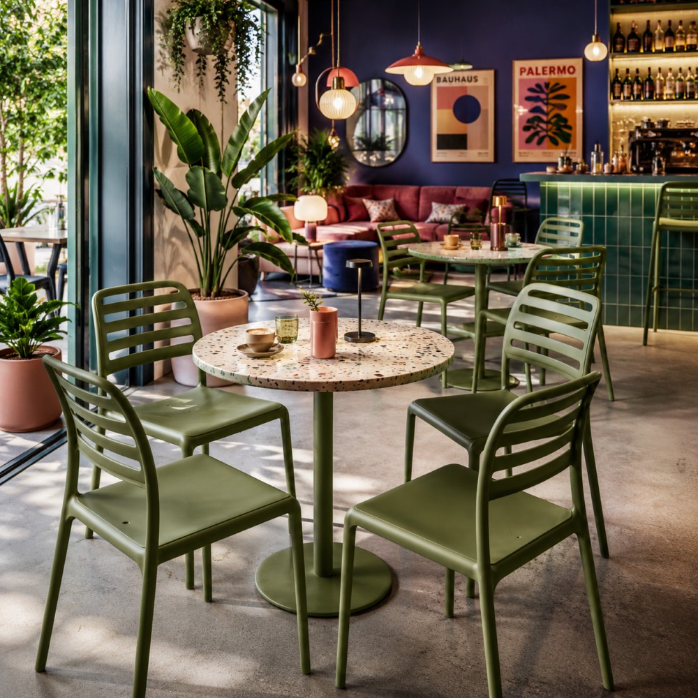 krzesło Costa Bistrot agave w aranżacji nowoczesnej kawiarni ewoodland.pl